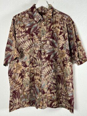 Tori Richard Mens Hawaiian Shirt Large Tropical Parrot Floral Print Cotton Lawn